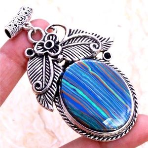 Sterling Silver 925 Plated Handmade Calsilica Ornate Bohemian Slider Pendant.